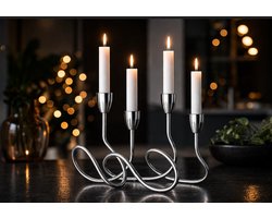 Moderne Zilveren Kandelaar 4-Armig – Design Kaarsenstandaard – Metaal – 33x21x11 cm