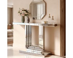 Moderne zilveren spiegelconsoletafel 120 cm - spiegelend oppervlak - stabiele U-vormige basis - verheldert de ruimte - krasbestendig - gemakkelijk schoon te maken