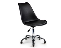Moderne Zwarte Bureaustoel - Verstelbaar in Hoogte - Met Rubberen Wielen - Eco-leer Zitting
