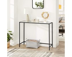 Moderne Zwarte Console van Gehard Glas en Metaal – Sidetable / Wandtafel - Industriële Stijl, Stevig en Functioneel, 100x35x80 cm met Verstelbare Poten