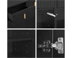 Moderne Zwarte Dressoir Kast met 2 Lades & Verstelbare Planken – Sideboard / Schoenenkast / Opbergkast voor Hal, Woonkamer & Slaapkamer – Soft-Close Deuren – Luxe Gouden Details – 100×35×80 cm – Novihome
