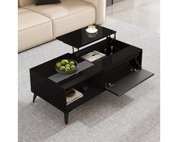 Moderne zwarte glans salontafel - stijlvolle bijzettafel - verstelbare hoogte - inklapbare eettafel - 110 x 50 x 48 cm