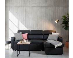 Moderne Zwarte Hoekbank & Slaapbank “LUXURY LOUNGE” 3-4 Persoons met Opbergbox, Verstelbare Hoofdsteunen en Comfortabel PU-leren Zitvlak – House&Garden