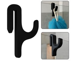 Moderne Zwarte Kunststof Douchehaak – Geschikt voor 8mm Glazen Deuren | Boorloze Badkamerhaak voor Handdoeken & Kleding | Cactusvormig Design 9×5,5×1,8 cm