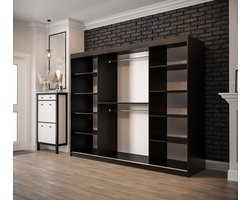 Moderne Zwarte Matte Schuifdeurkast 250x200x62 cm met Spiegel – Kledingkast voor Slaapkamer en Woonkamer – Scratch Resistant, PVC-rand, Hoogwaardige Afwerking