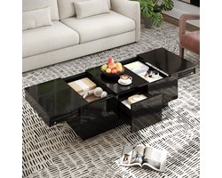 Moderne zwarte salontafel met opberglade en schuifvak - vierkante woonkamer salontafel