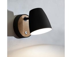 Moderne Zwarte Wandlamp met Schakelaar - Draaibare Houten en Aluminium Lamp voor Slaapkamer, Woonkamer, Hal en Badkamer