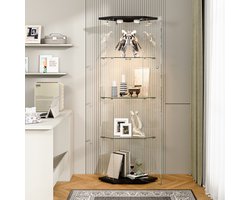 Moderner Fünf-Eck Schrank mit Einzeltür & 4 Ebenen, LED-Beleuchtung, Schwarzer Sockel, Platzsparende Eckschränke für Wohnzimmer oder Flur