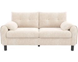 Modernes 2-zits bank, comfortabele stoffen bank met dikke kussens, gezellige sofa voor woonkamer, slaapkamer, kleine woning, gestoffeerd meubilair in Scandinavisch design, Beige