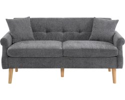 Modernes 2-zits bank, comfortabele stoffen bank met dikke kussens, gezellige sofa voor woonkamer, slaapkamer, kleine woning, gestoffeerd meubilair in Scandinavisch design, Grijs