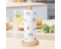 ModernStore Staande Keukenrolhouder Beukenhout - Antislip Voet - Natuurlijk Hout - Stabiel Design voor Keuken, Eettafel en Badkamer - Geschikt voor Standaard en Grote Rollen