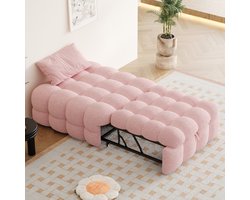 MODFU 2-in-1 slaapbank – teddy stof roze – 183x76x42 cm – uitklapbaar – compact voor kinderkamer