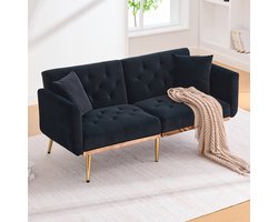 MODFU - 2-Zits Slaapbank - 3-Standen Verstelbare Rugleuning - Modern - Voor Woonkamer - Fluweel - Zwart - 165 x 72,5 x 75 cm