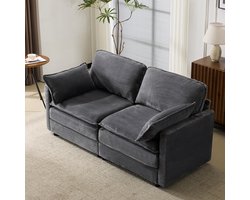 MODFU - 2-Zitsbank - Diepe Zitting - Modern Eenvoudig - Voor Woonkamer - Hout En Ribstof - Grijs