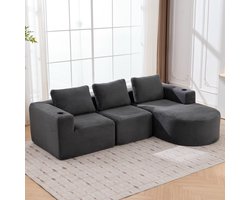 MODFU 2-Zitsbank - Met Drie Kussens En Twee Bekerhouders - Modern - Voor Woonkamer Of Kantoor - Polyester - Donkergrijs
