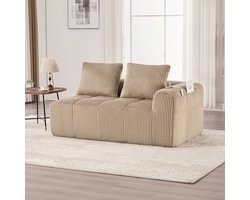 MODFU - 2-Zitsbank - Zijvakken En Bekerhouders - Klassiek Design - Voor Woonkamer - Ribcord - Khaki - 158 x 93 x 61 cm