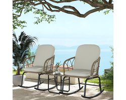 MODFU - 3-Delige Rattan Schommelstoelset - 2 Schommelstoelen En Bijzettafel - Met Kussens - Geel