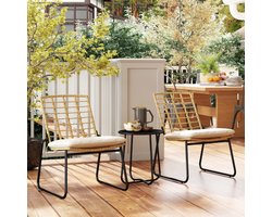MODFU - 3-Delige Rotan Balkonset - Stapelbare Stoelen - Met Kussens - Met Tafel - Beige