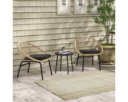 MODFU - 3-Delige Rotan Tuinmeubelset - 2 Stoelen Met Armleuningen En Ronde Tafel - Stalen Tafelblad - Geel