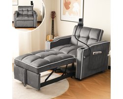 MODFU - 3-In-1 Slaapstoel - Uitschuifbaar En Verstelbaar - Fluweel - Donkergrijs - 83 X 167 X 76 Cm