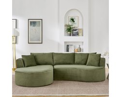 MODFU - 3-Zitsbank - Gebogen Ontwerp Met Bekerhouders - Voor Woonkamer Of Kantoor - Schuim En Ribstof - Groen