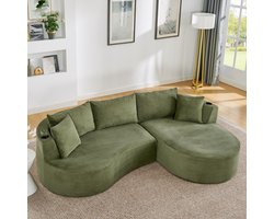 MODFU - 3-Zitsbank - Gebogen Vorm Met Bekerhouders En Kussens - Organisch Ontwerp - Ribfluweel En Schuim - Groen