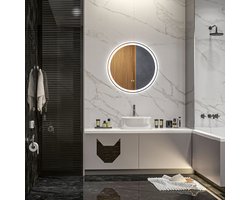MODFU Badkamer Spiegel Met LED-Verlichting – Ø60x3 cm – Touchbediening & Anticondens – Dimmbaar Met 3 Lichtkleuren – Aluminium – Wit