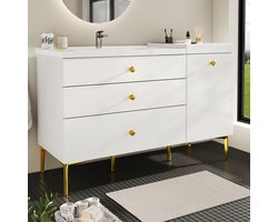 MODFU - Badkamermeubel Met Keramische Wastafel - Opbergruimte Met Lades En Kast - Modern - MDF - Wit - 120 X 47,5 X 80 Cm