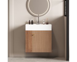 MODFU Badkamermeubel Met Wastafel - 3D Front En Opbergruimte - Compact Ontwerp - Voor Kleine Badkamer - MDF - Bruin