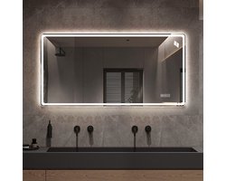 MODFU Badkamerspiegel Met LED-Verlichting – 120x60 cm – Touchbediening & Anti-Condens – 3 Kleurtemperaturen & Dimbaar – Glas & Metaal – Zilver