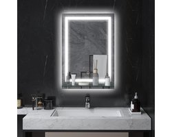 MODFU - Badkamerspiegel - Met LED-Verlichting En Glazen Planchet - Modern - Voor Badkamer - Aluminium - Zilver - 50 x 70 cm