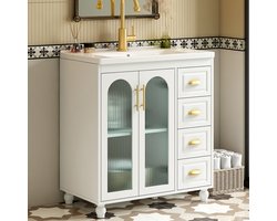 MODFU - Badmeubel Met Wastafel En Onderkast - 2 Deuren En 3 Laden - Modern - MDF - Wit - 80 cm