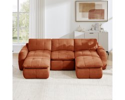 MODFU Bank - U-Bank - 3-Zits - Modulair - Frameloos - Met 2 Ottomanen - Chenille - Oranje