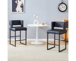 MODFU Barkruk set van 2, PU kunstleer, metalen poten, Scandinavisch ontwerp, zwart