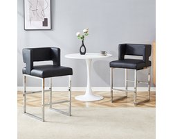 MODFU Barkruk set van 2, PU kunstleer, metalen poten, Scandinavisch, zwart/zilver