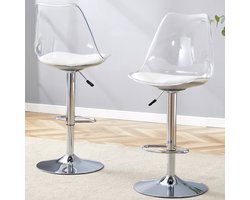 MODFU Barkruk set van 2, transparante kunststof rugleuning, PU zitting, metalen onderstel, verstelbaar & 360° draaibaar