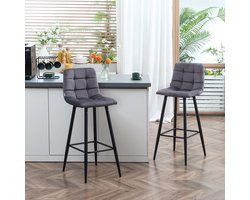MODFU - Barkrukken 2-Delige Set - Met Rugleuning En Gestoffeerde Zitting - Modern - Voor Keukeneiland - Polyester - Grijs - 42 x 47 x 105 cm