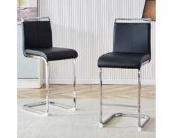 MODFU Barstoel set van 2, PU kunstleer, metalen poten, met voetensteun, zwart/zilver