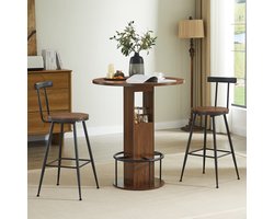 MODFU - Bartafelset - Met Opbergruimte En Ringvormige Voetsteun - Mid-Century Modern - Voor Keuken - Spaanplaat En Staal - Walnoot - 80 Cm