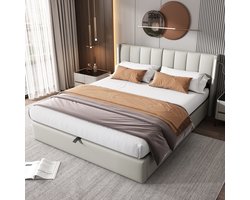 MODFU Bed 160x200 cm – verstelbaar bed met USB, LED‑licht, opbergruimte en waterbestendig PU, grijs