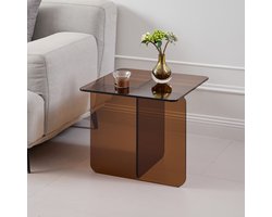 MODFU – Bijzettafel van Gebogen Gehard Glas – 45x45x51 cm – Voor Woonkamer, Buiten, Kantoor of Presentatie – Bruin Transparant – Waterbestendig & Makkelijk Schoon te Maken