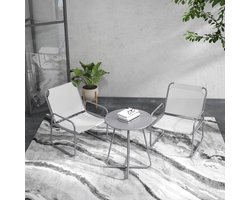 MODFU - Bistroset - 3-Delig - 2 Stoelen En Ronde Tafel - Ademende Netstof - Staal - Grijs - Tafel Ø60 X 72 Cm