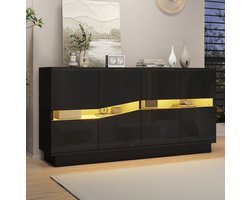 MODFU - Buffetkast - Led-Verlichting Met App-Bediening - Zwart Hoogglans - 140 X 35 X 70 Cm