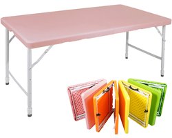 MODFU Buitentafel 125x61x58-74 cm, inklapbaar kunststof met metalen frame, roze