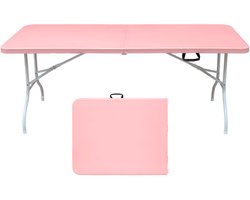 MODFU Buitentafel 180x73.6x73.6 cm, kunststof blad met ijzeren frame, inklapbaar, roze