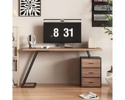 MODFU - Bureau - Soft-Close Laden - Verstelbare Opbergkast - Industriële Stijl - Voor Kantoor - MDF - Donkerbruin