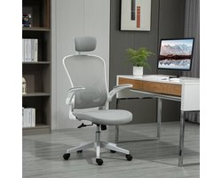 MODFU - Bureaustoel - Ergonomisch En Verstelbaar - Met Hoofdsteun En Schommelfunctie - Voor Kantoor Of Thuis - Grijs - 65 X 64 X 114-122 Cm