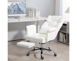 MODFU - Bureaustoel - Ergonomisch En Verstelbaar - Met Voetsteun En Lendenkussen - Kunstleer - Wit - 69 X 65 X 107-115 Cm
