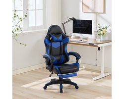 MODFU - Bureaustoel - Ergonomisch, Verstelbaar - Race-Design - Voor Kantoor En Gamen - PVC - Zwart En Blauw