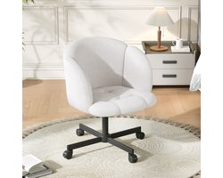 MODFU - Bureaustoel - Hoogteverstelbaar En 360° Draaibaar - Teddystof - Beige - 66 X 64 X 87 Cm
